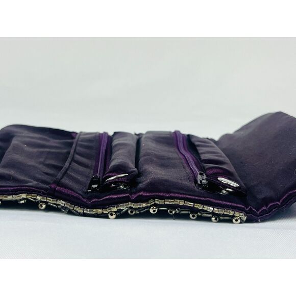 Beaded Rhinestone Dark Purple Foldable Evening Bag Clutch - Picture 3 of 8